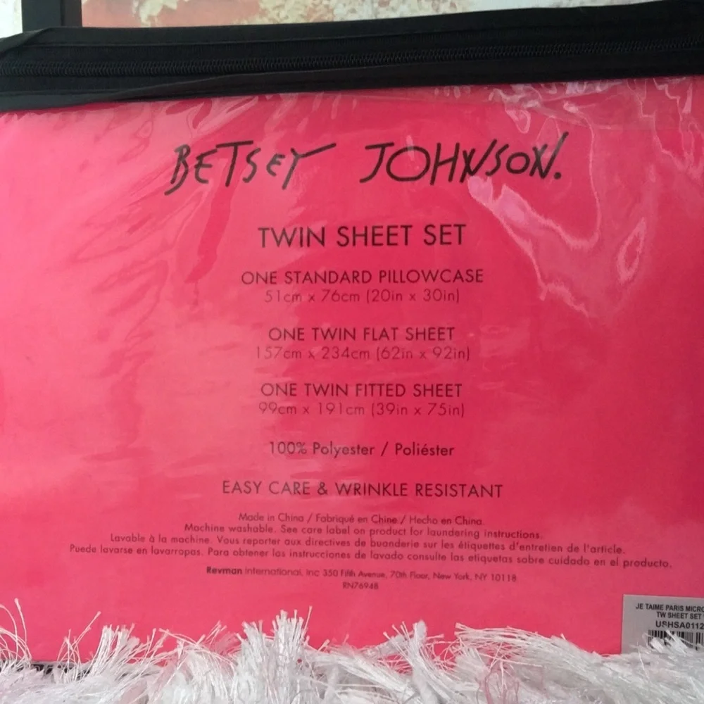 New Betsey Johnson 3 - Piece Eiffel Tower Print Paris Twin Sheet Bedding Set